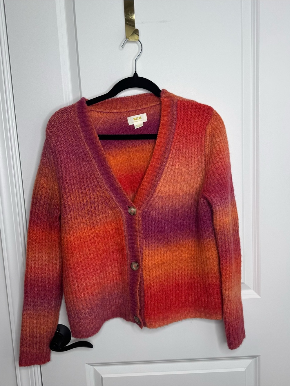 Maeve Ombre Ribbed V-Neck Cardigan - Orange Pink Purple XS